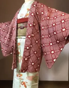 羽織　絞り　正絹　赤　格子❤️仕付け付き　 未使用