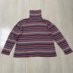 BEAMS BOY マルチボーダーリブタートルネックカットソー