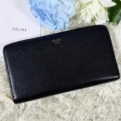 ✨極美品✨セリーヌ ラージジップウォレット レザー 金ロゴ 長財布 黒 