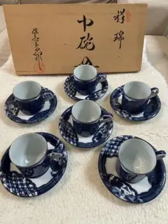 源右衛門 茶器 5客セット 受皿付き！共箱付き 緑彩唐草濃 茶器 美品 未