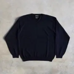 90s エディーバウアー VネックコットンニットセーターL ネイビー×黒 未使用