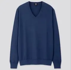 ユニクロ　スーピマコットンVネックセーター（長袖）　ネイビー　Ｌ