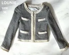 ヴィンテージ　ルーニィ　ノーカラー ツイード　ジャケット リネンパイピング