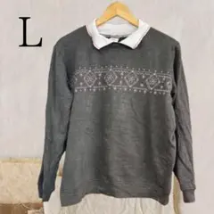 Daziel グレー刺繍セーター Lサイズ