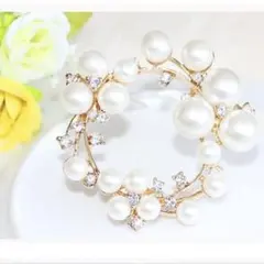 新品　ブローチ コサージュ パール ラインストーン 結婚式 フォーマル　サークル