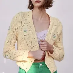 新品 ZARA フラワー柄 ニットカーディガン Sサイズ