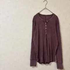 ヘンリーネック長袖Tシャツ ヴィンテージ風フェード加工　パープル系
