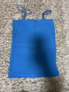 青 リブ編み キャミソール