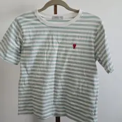 ストライプ Tシャツ 赤いハート刺繍
