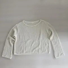 GU アイボリー リブ編み長袖ニット