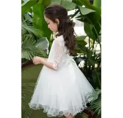 ホワイト　レース　リボン　ドレス　100