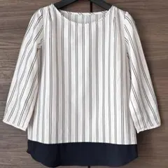 INDIVI ストライプ柄シフォンブラウス