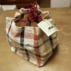未使用！巾着袋　紬　和装用バッグ　お着物や浴衣にピッタリ！14×14×15㎝のサムネイル