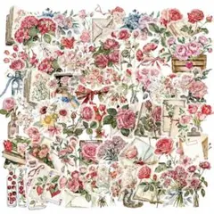 P23　ステッカー　シール　５０枚　花　薔薇　手紙　りぼん　コラージュ素材