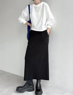 リブロング タイトスカート ブラック Lのサムネイル