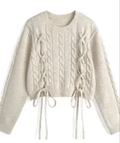 GRLクリーム色 ケーブルニット クロップドセーター