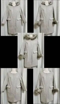 美品 5way ファー付きライトグレー ハーフコート