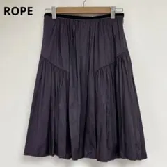 ROPE プリーツスカート ひざ丈 フレア 光沢感 ダークパープル 9のサムネイル