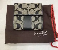 COACH 二つ折り財布 ベージュ/ブラック ロゴプリント