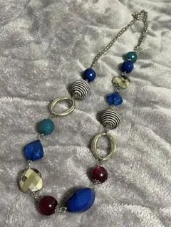 【美品】ストライプビーズ ネックレス ペンダント