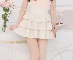 新品 即日発送 ミシェルマカロン F フリル美脚スカート アイボリー