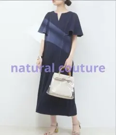 ナチュラルクチュール　ケープフレアキーネックワンピース　ネイビー
