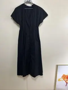 美品　ZARA ポプリン地 無地　ロングワンピース　ブラック　XS