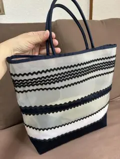 シャネル マジックCC トートバッグ ブルー ホワイト キャンバス レザー 