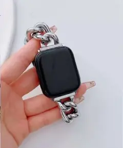 【メガセール】Apple Watch用金属チェーンバンドシルバー