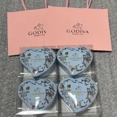 GODIVA Gキューブ＆Gクリスピー ハート缶 4個セット　ロゴ入り袋2枚付きのサムネイル