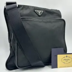 プラダ ショルダーバッグ 三角タグ テスートナイロン 斜め掛け レザー 黒
