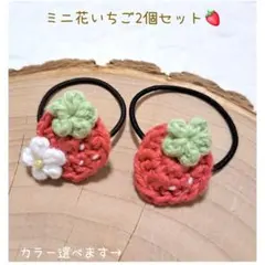 ベビーヘアゴム 花 いちご 2個セット♡キッズ 選べる色 かぎ針編み 保育園