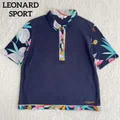 極美品【近年】レオナール XLサイズ ストレッチ ポロシャツ 長袖 花柄