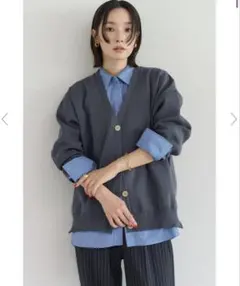 【タグ付】ボンジュールサガン　ダンボールニットカーディガン　チャコールグレー