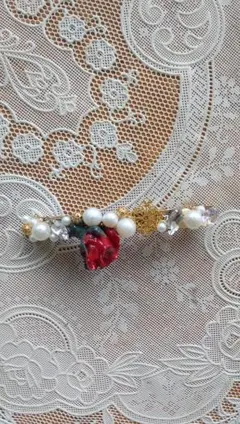 バラのバレッタ コットンパール 結婚式