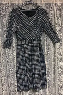 ネイビー系チェック柄ラップワンピース