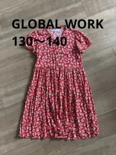 【GLOBAL WORK】XXLサイズ 花柄 シャツワンピース 赤 羽織り
