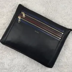 美品✨ポールスミス マルチストライプ クラッチバッグ レザー ブラック