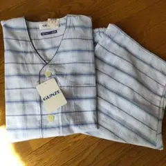 GUNZE 半袖7分丈 パジャマ M 青系チェック