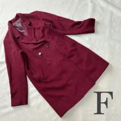 【オズモーシスロフ】サイズONE ウール混 ひざ丈チェスターコート ワインレッド