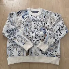 新品　メンズ　柄セーター　ホワイト　防寒　S