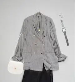 ✨美品 SLOBE IENA 千鳥格子　リネン　ダブルジャケット　チェック　黒白