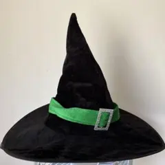ハロウィン 魔女の帽子 こども用　ベロア素材 グリーンリボン