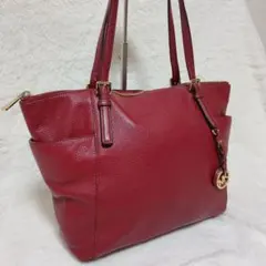 マイケルコース シボ革 トートバッグ レザー ワインレッド A4 チャーム