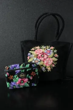 フェイラー 花柄シェニールトートバッグ ブラック 上品 Lサイズ A4