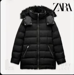 ZARA WIND PROTECTION セミロング丈フード付きダウンジャケット