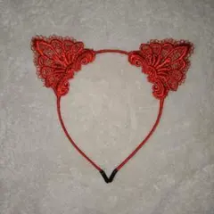 赤い猫耳＊レースカチューシャ
