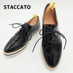 美品　STACCATO　エナメルレースアップシューズ　厚底　　23cm　黒のサムネイル