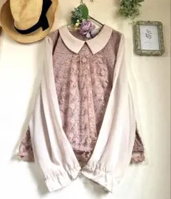 美品♡axes femme♡刺繍　ブラウス　シフォン　ちび襟　レースのサムネイル