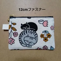 四角フラットミニポーチ　カード入れ　小銭入れ　簡易財布　◇ 花とネコちゃんのサムネイル